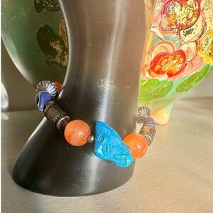 Vintage Cabochons and Beads Bracelet, in Silver plate, Unmarked